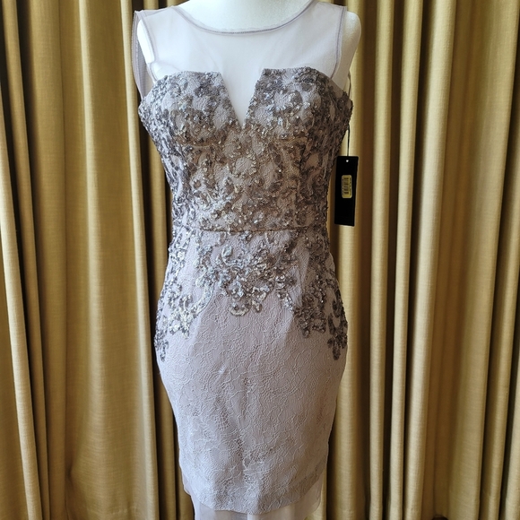 BCBG MaxAzria Gray Lace and Sequin Dress Size 0 - Picture 5 of 10